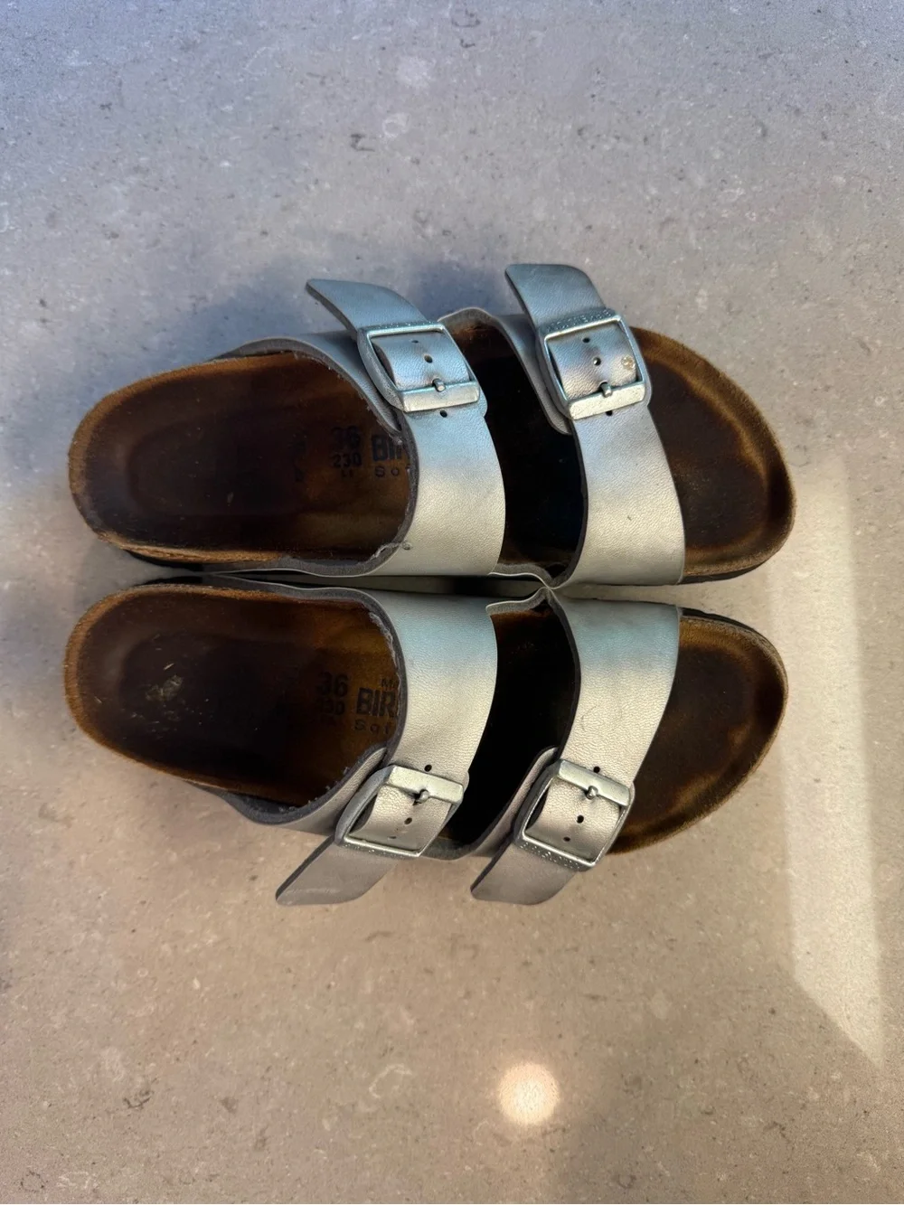 Birkenstock Metallic Silver Double-Buckle Sandals